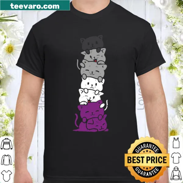 Shirt with a stack of cats and Asexual Pride flag design