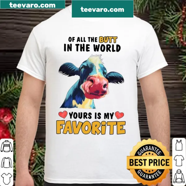 Shirt with a humorous cow illustration and playful text
