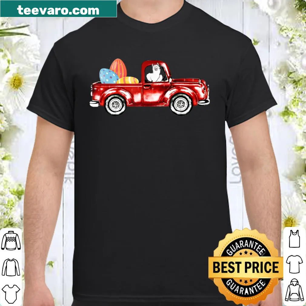 Funny Easter shirt with llamas and eggs in a truck