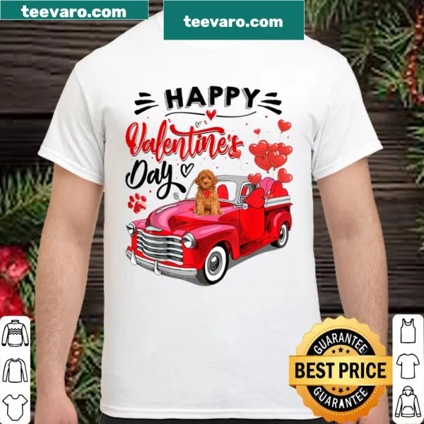 Cute poodle in a red truck Valentine's Day shirt