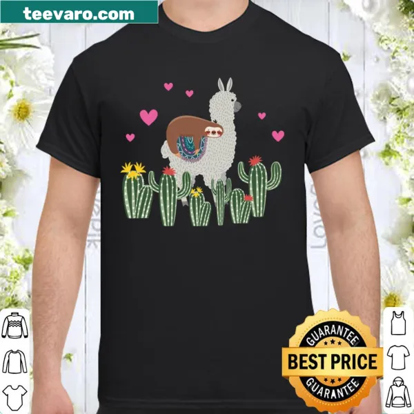 Illustration of a sloth riding a llama on a cute shirt