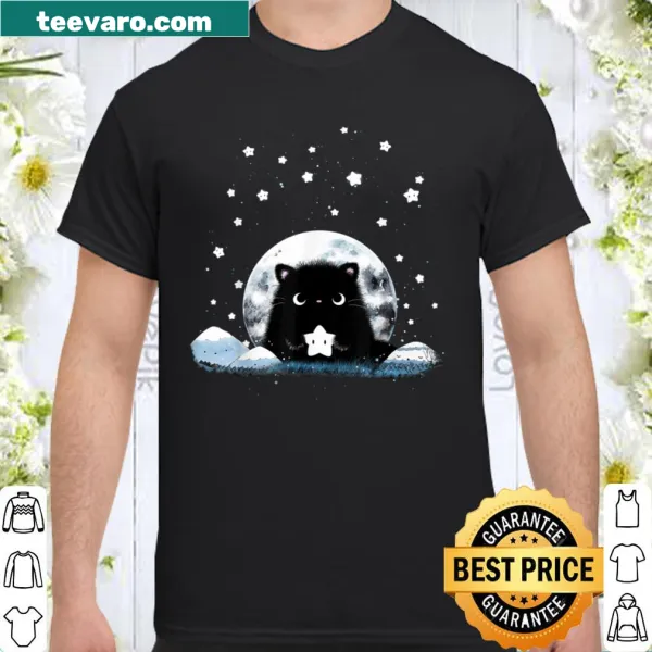 Kawaii cat cow with moon and stars on a cute printed shirt