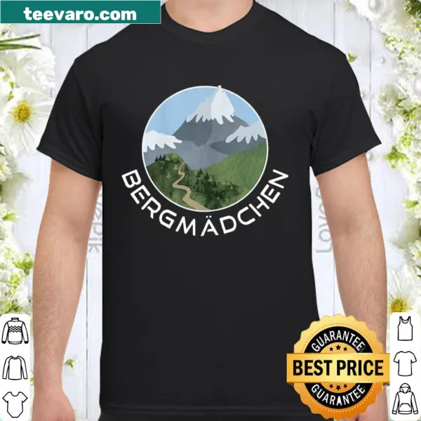 Illustrative shirt featuring a girl in the Alps with mountains.