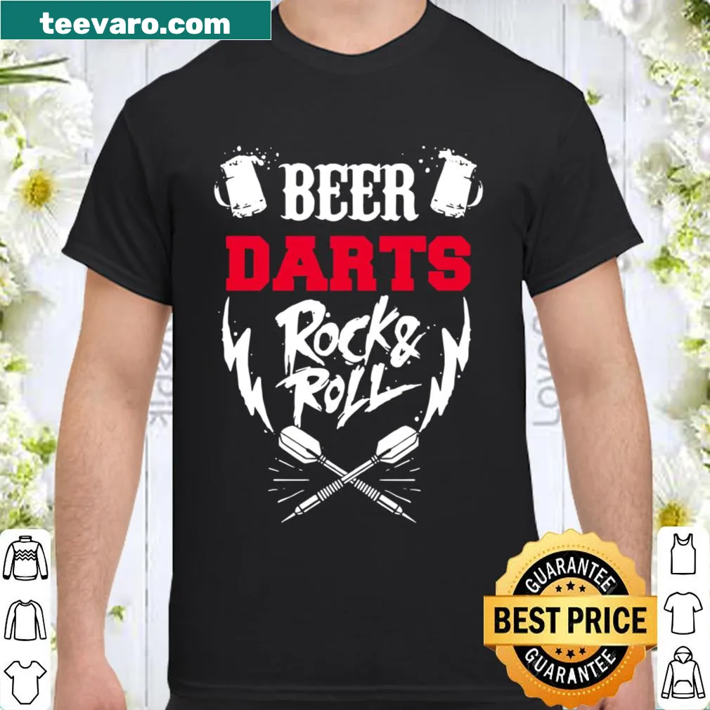 Darts and rock music themed shirt featuring a dartboard and musical elements