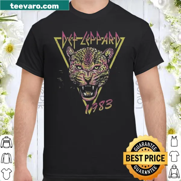 Neon cat graphic t-shirt with Def Leppard design