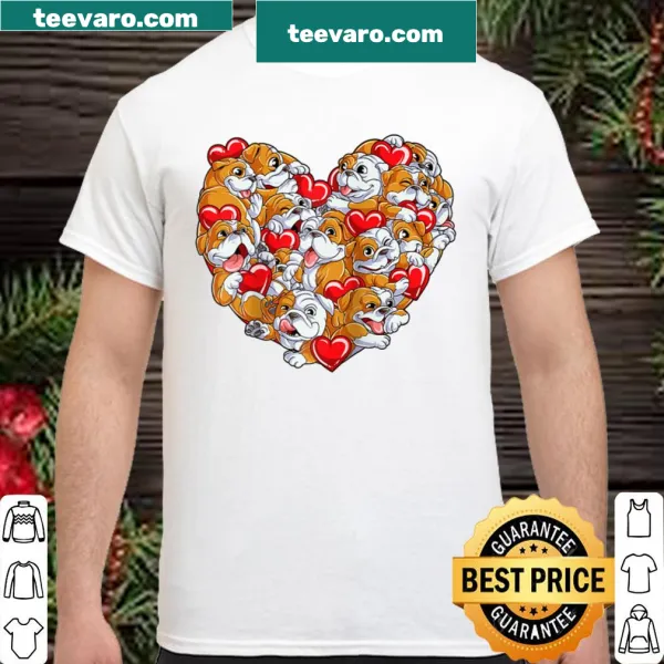 Heartwarming illustration of an English Bulldog on a Valentine's Day shirt.