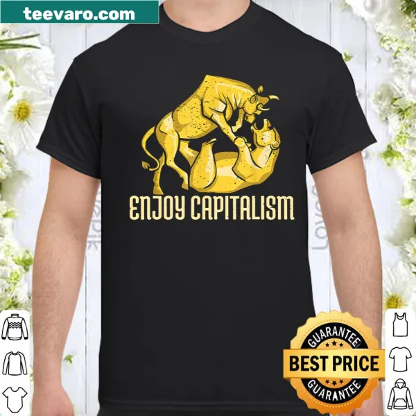 Illustrated bull and bear fighting on a humorous finance shirt