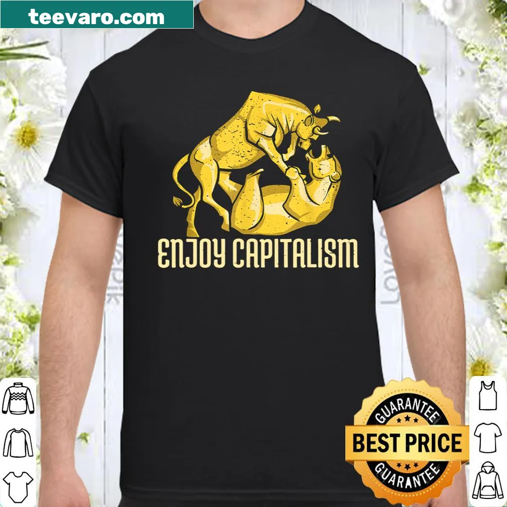 Illustrated bull and bear fighting on a humorous finance shirt
