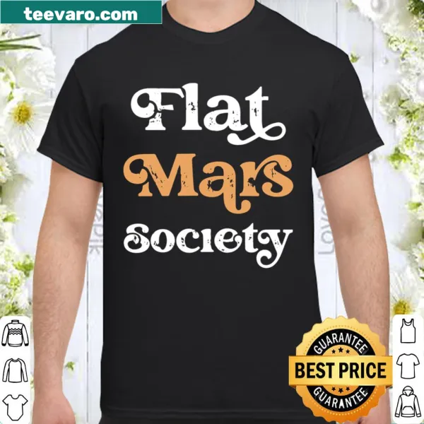 Bold emblem of the Flat Mars Society on a shirt for space enthusiasts.