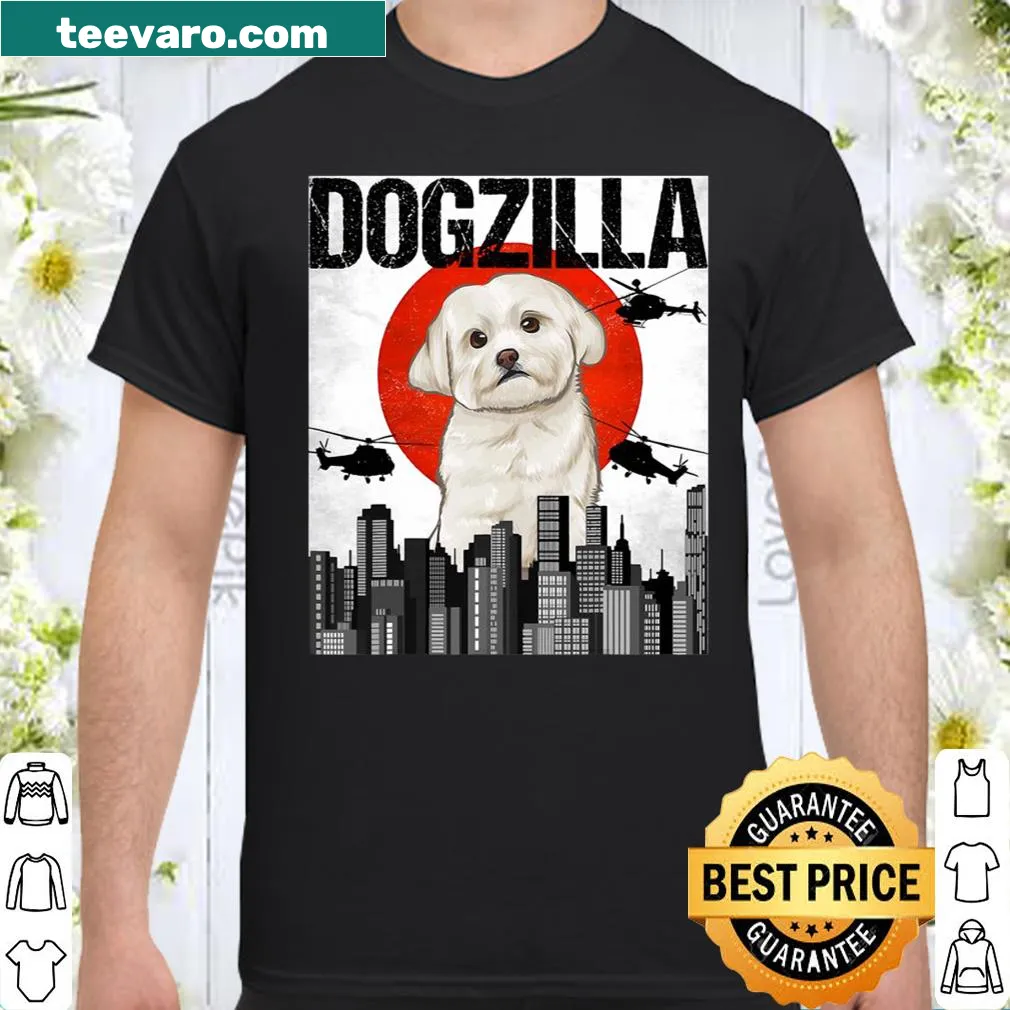 Vintage Dogzilla Maltese shirt with humor and cute graphics