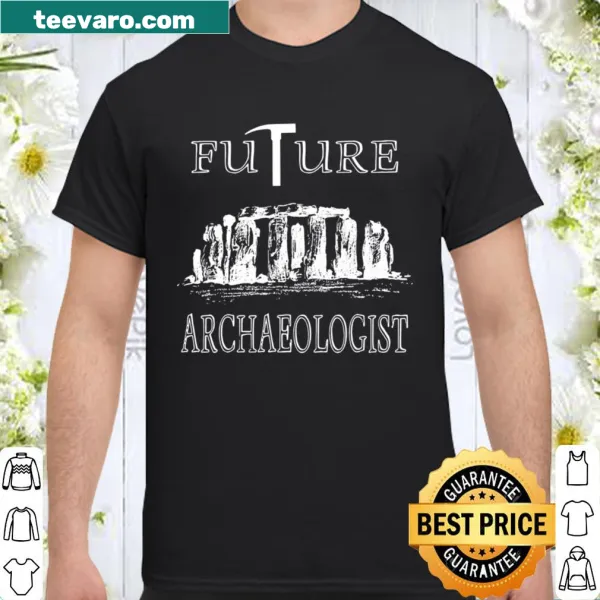 Cartoon archaeologist graphic on kids' archaeology-themed shirt