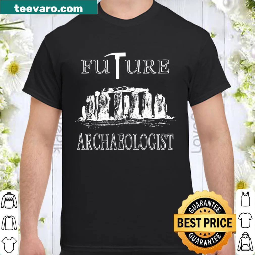 Cartoon archaeologist graphic on kids' archaeology-themed shirt