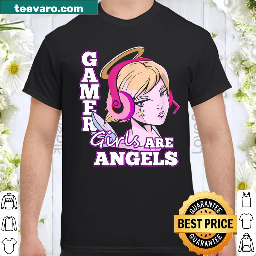 Gamer Girls Are Angels text design on a T-shirt