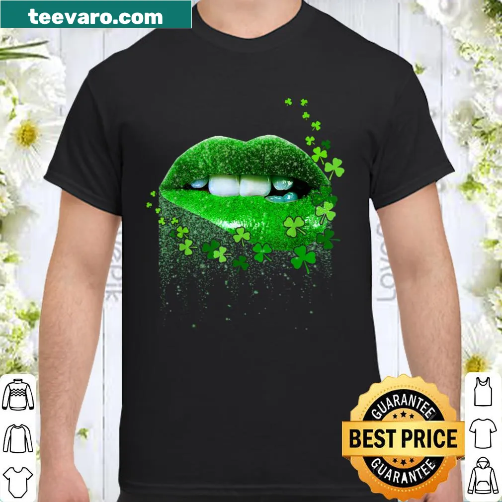 Shirt with a playful graphic of green lips for St. Patrick's Day