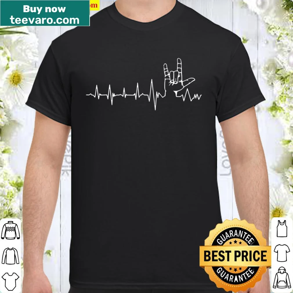 Matching couple t-shirt with heartbeat graphic and 'I Love You'.