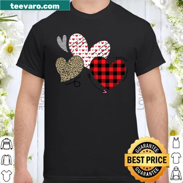 Leopard plaid tee with hearts and arrows graphic for Valentine's Day.