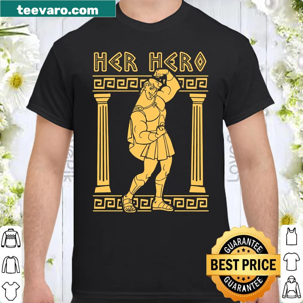 T-shirt featuring the text 'Hercules Her Hero' with a mythical theme