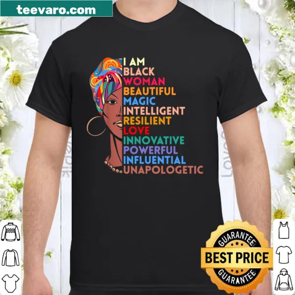 Shirt with 'I Am Black Woman' text celebrating identity and empowerment.