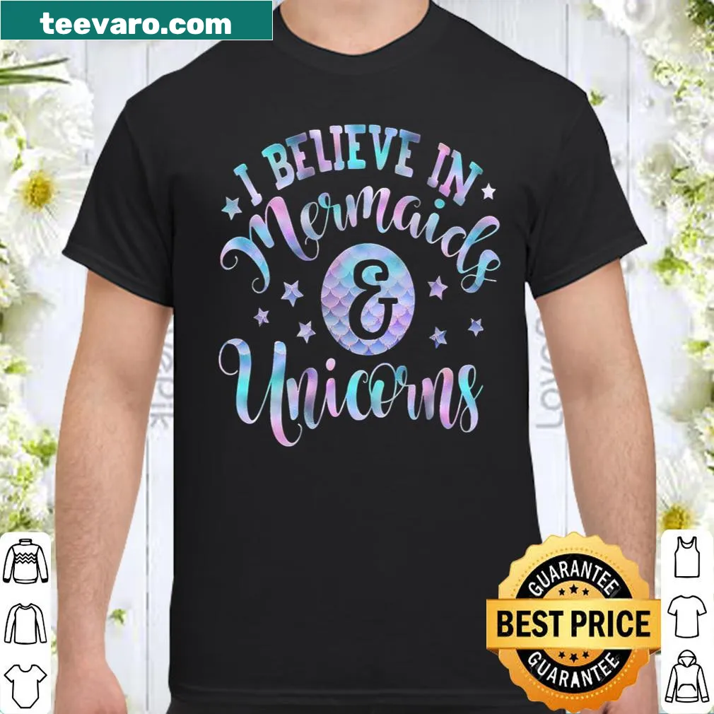 Playful mermaid and unicorn shirt with whimsical illustrations