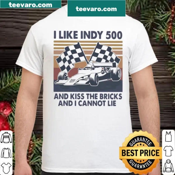 Vintage-style shirt with Indy 500 text and flag graphic.