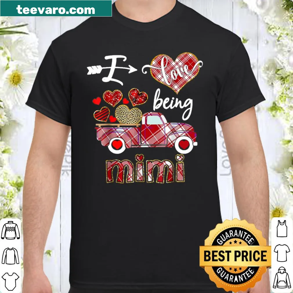 Valentine's Day shirt with 'I Love Being Mimi' and red plaid truck design.