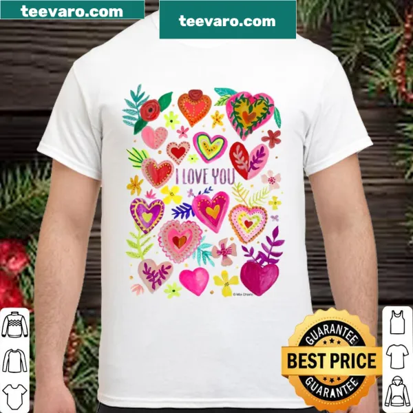 Typography shirt with 'I Love You' surrounded by hearts