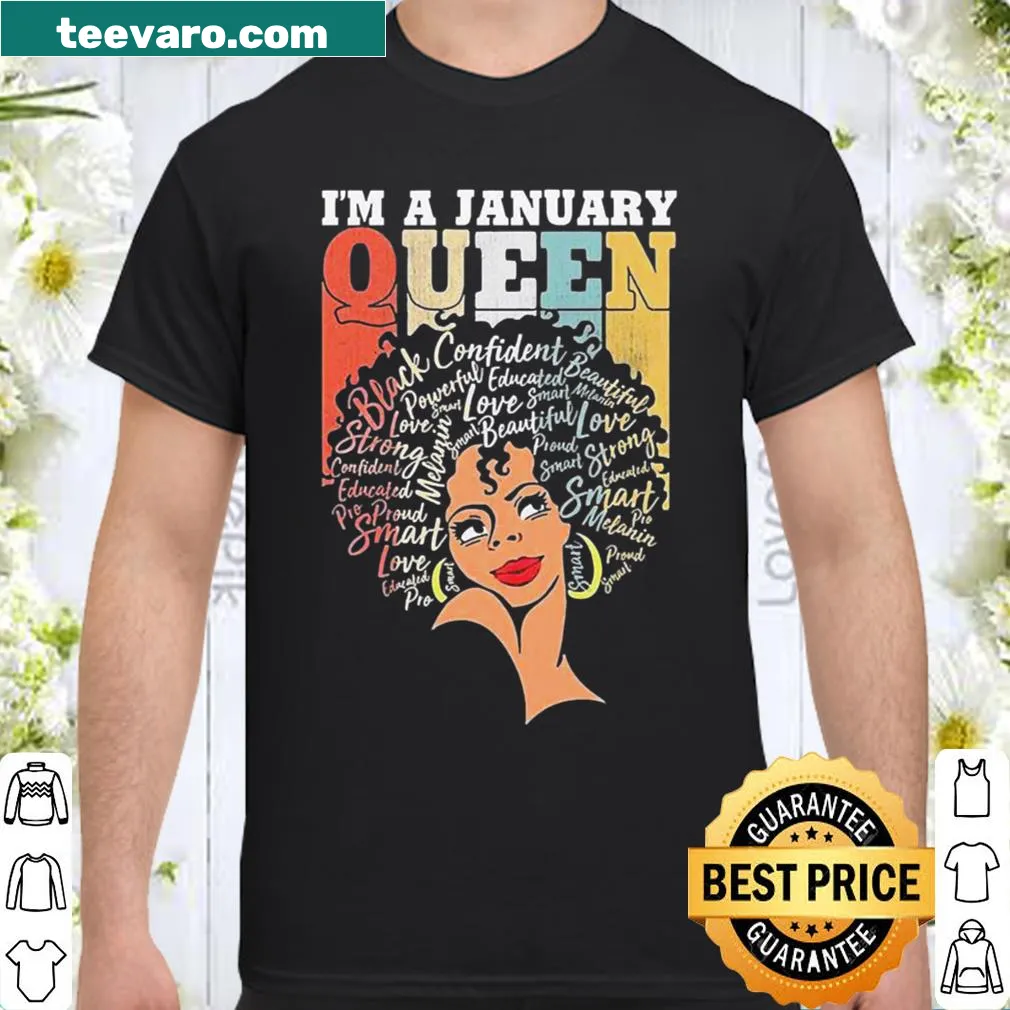 Vintage-style shirt proclaiming January Queen for Black women