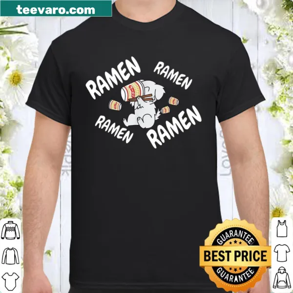 Playful ramen-themed Great Pyrenees dog illustration on a T-shirt