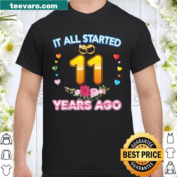 Typography design celebrating 11 years of marriage on a shirt