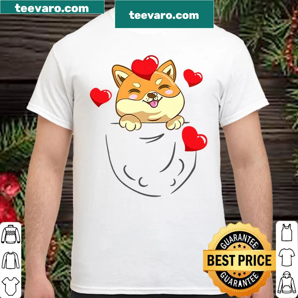 Shiba Inu pocket t-shirt with hearts for Valentine's Day