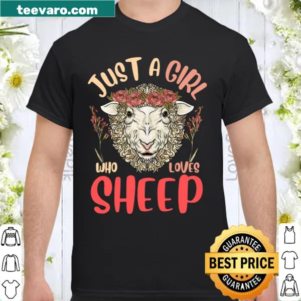 Cute illustration of a girl with sheep and floral elements