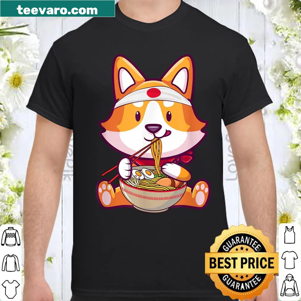 Kawaii anime shirt with a Shiba Inu and ramen noodles design