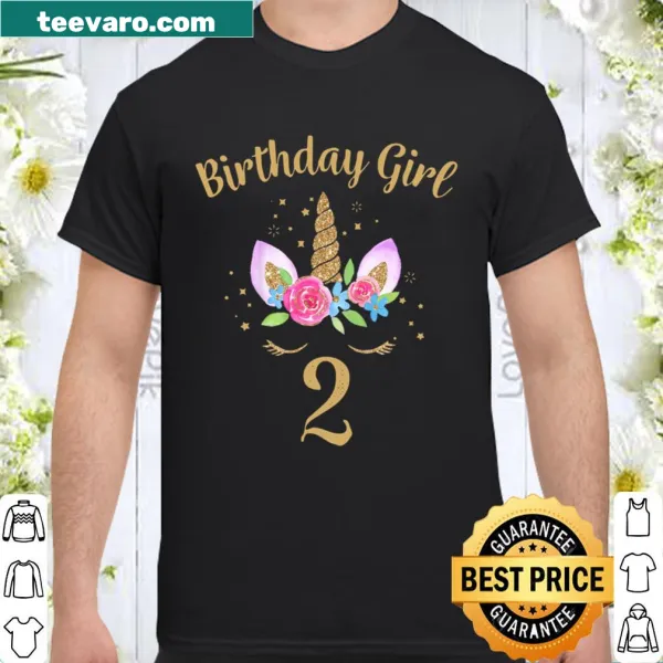 Unicorn birthday t-shirt for a 2-year-old girl, designed for fun parties
