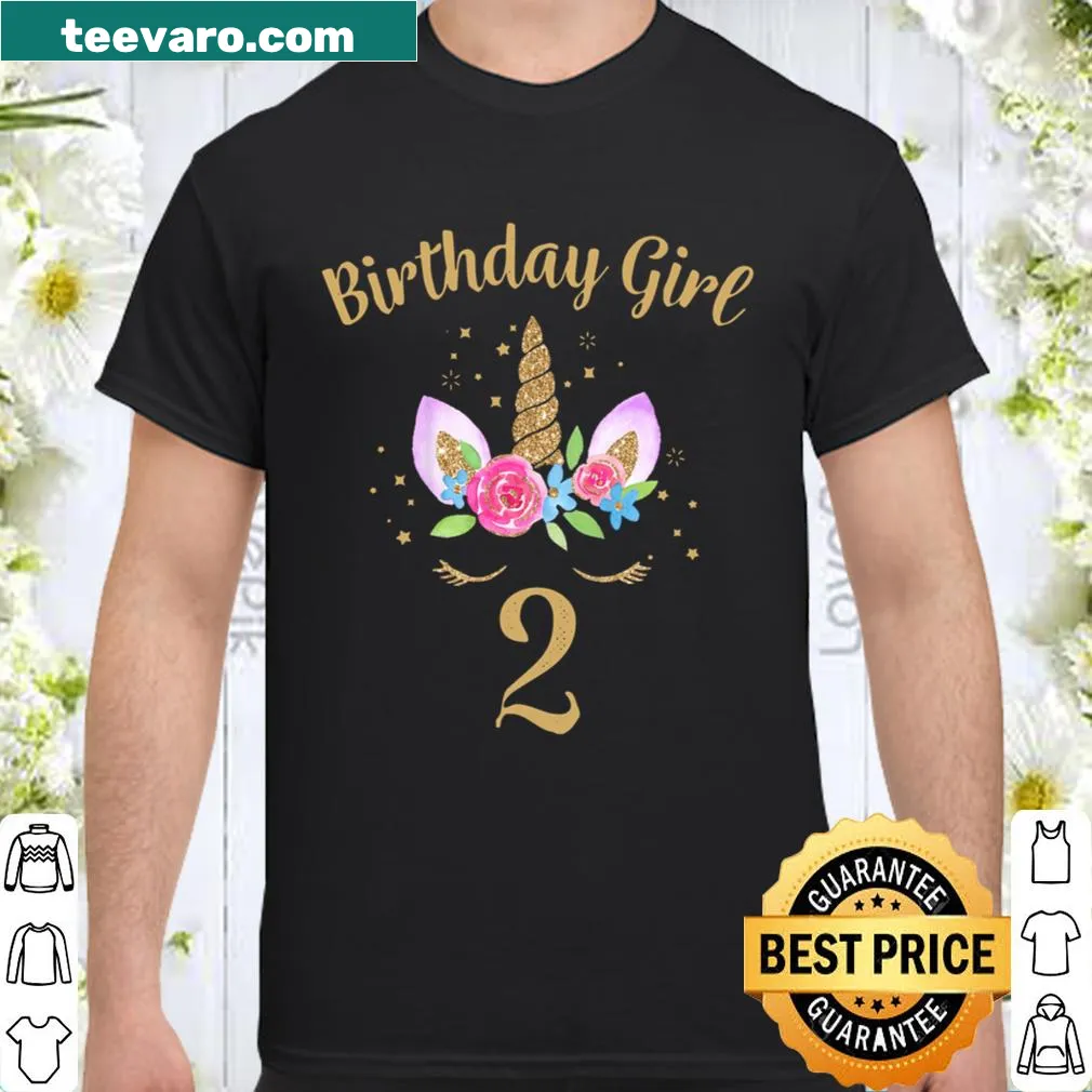 Unicorn birthday t-shirt for a 2-year-old girl, designed for fun parties