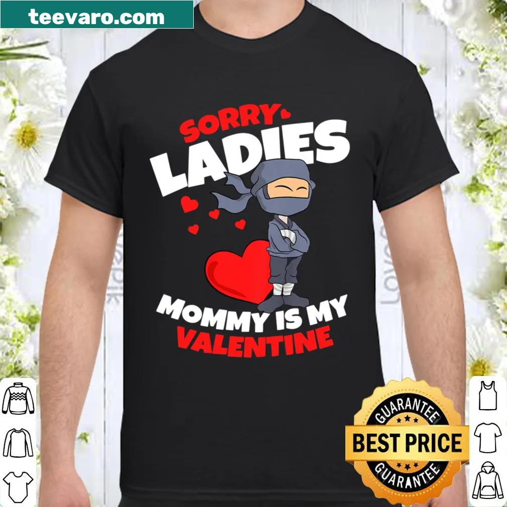 Cute toddler boy shirt with 'Mommy Is My Valentine' text and ninja design