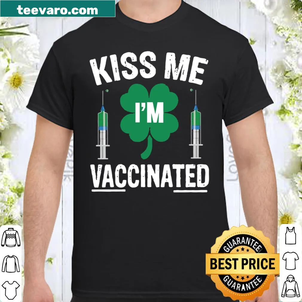 Funny St. Patrick's Day shirt with vaccine theme and shamrocks