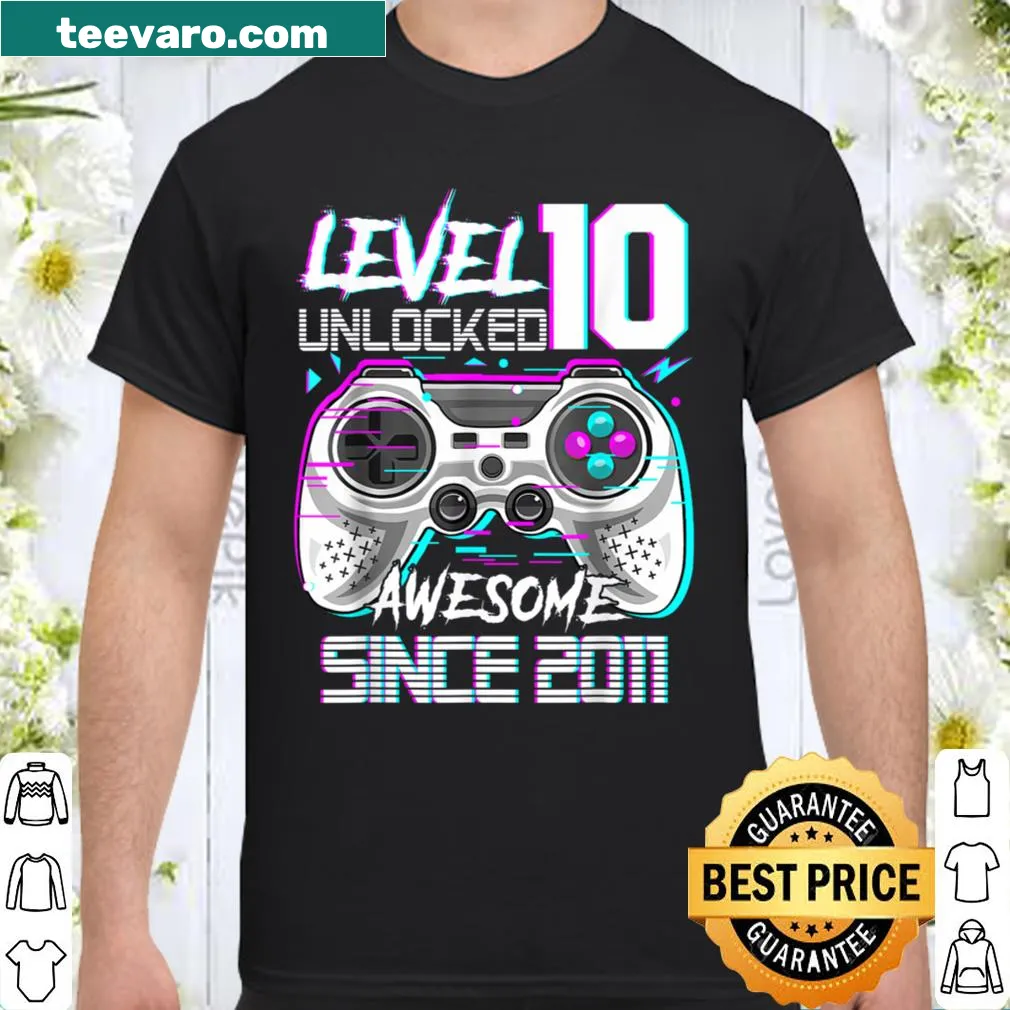 Birthday shirt stating 'Level 10 Unlocked' with gaming theme