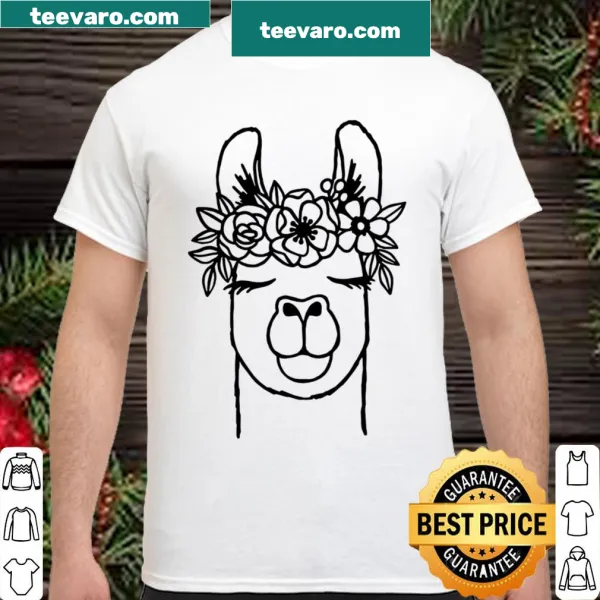 Cartoon llama with flower crown design on shirt