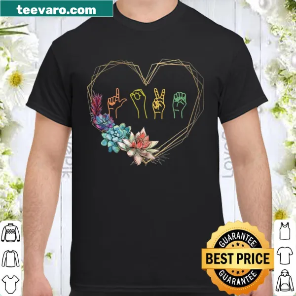 Floral heart design with ASL love sign for Valentine's Day