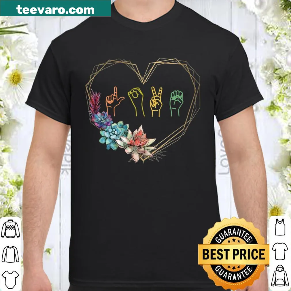 Floral heart design with ASL love sign for Valentine's Day