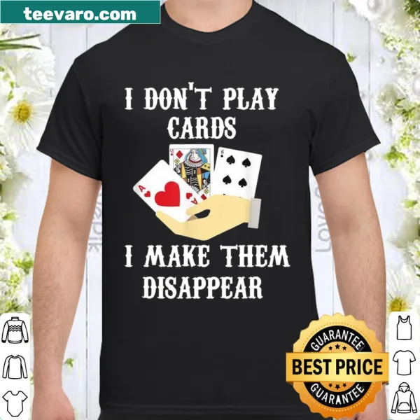 Shirt featuring whimsical illustrations of card tricks for magicians