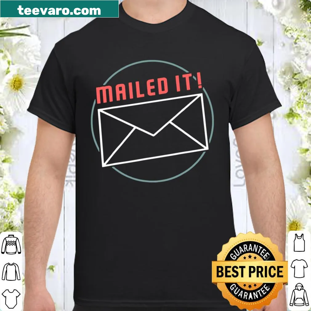 Whimsical postal worker theme graphic on a T-shirt