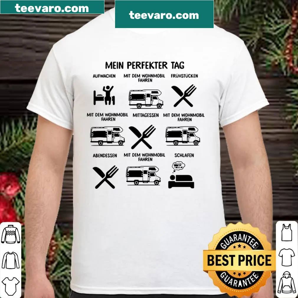 Illustrated shirt celebrating adventures in a motorhome with German text