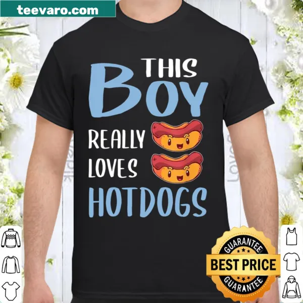 Playful T-shirt with the text This Boy Really Loves Hotdogs
