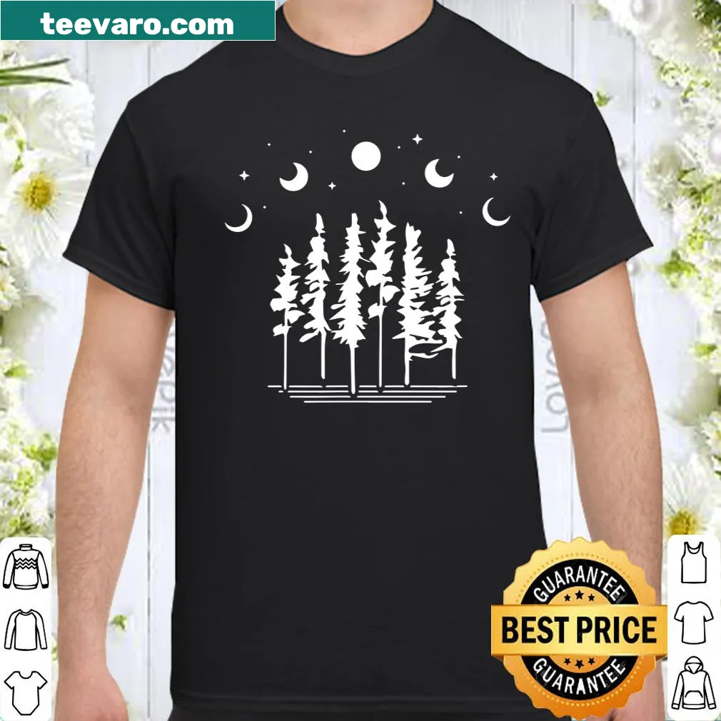 Aesthetic shirt featuring moon phases and a forest design