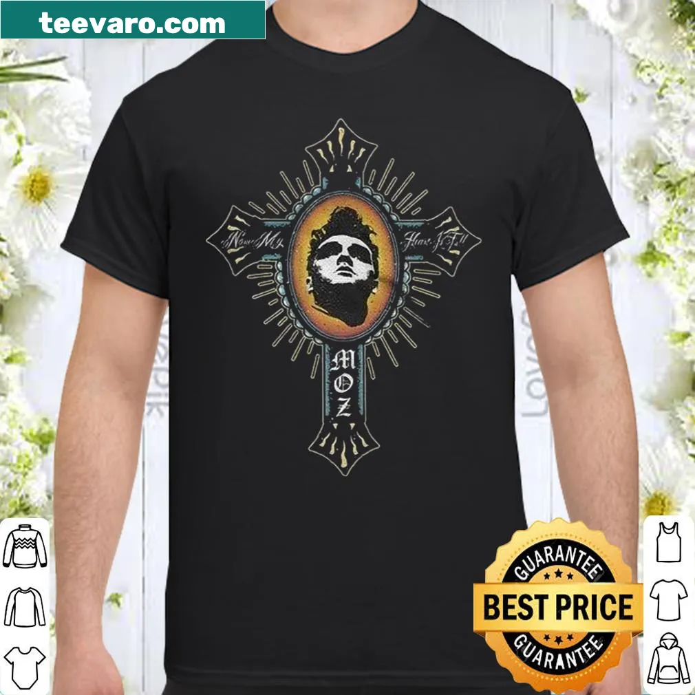 Morrissey inspired t-shirt featuring a distinctive cross graphic
