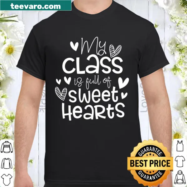 Cute Valentine's Day teacher T-shirt with heart-themed design