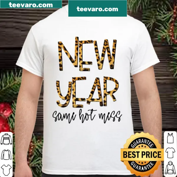 Vintage-style New Year shirt with leopard print and humorous text