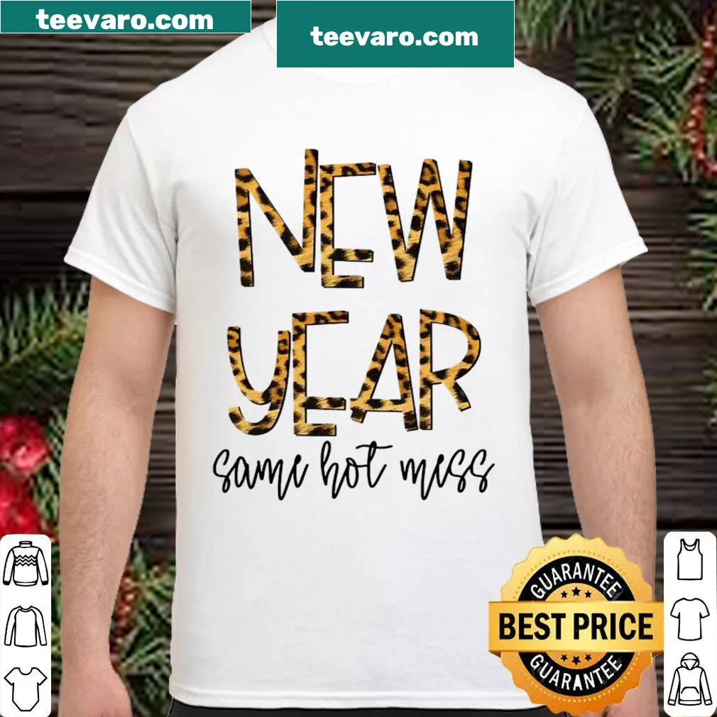 Vintage-style New Year shirt with leopard print and humorous text