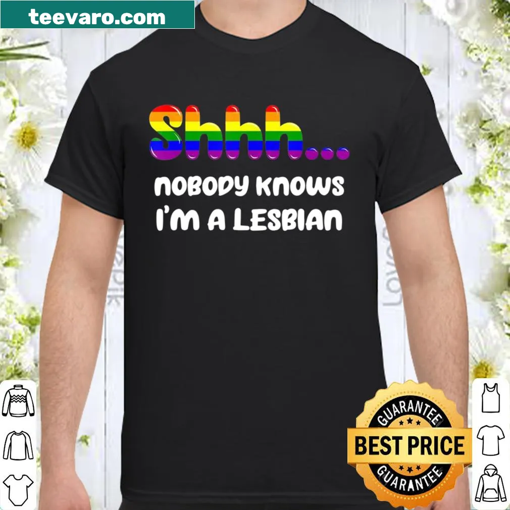 Text design saying Nobody Knows I'm A Lesbian with rainbow accents